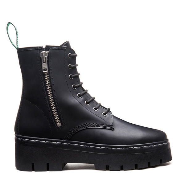 solovair Black Greasy 8 Eye Zipped Platform Derby Boot