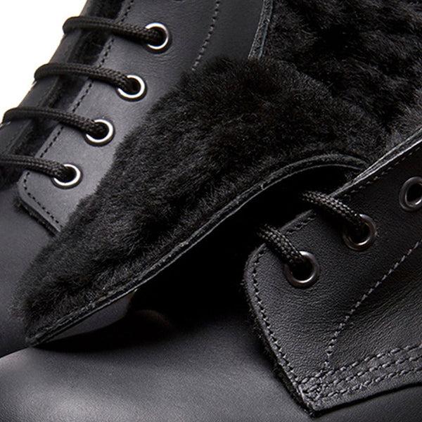Solovair Black Greasy Shearling Lined 8 Eye Derby Boot