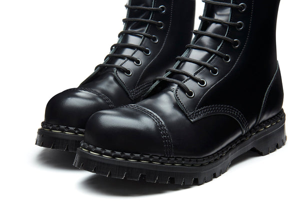 Solovair Black Hi-Shine 10 Eye Steel Toe Capped Derby Boot