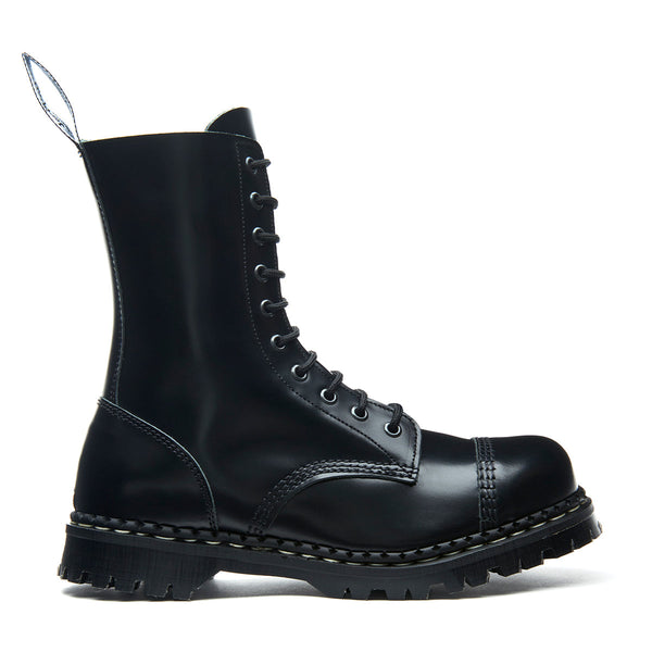 solovair Black Hi-Shine 10 Eye Steel Toe Capped Derby Boot