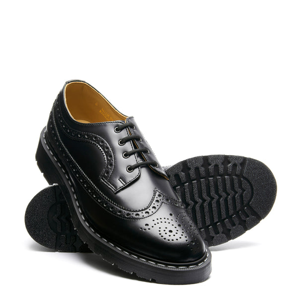 Solovair Black Hi-Shine 4 Eye American Derby Brogue Shoe