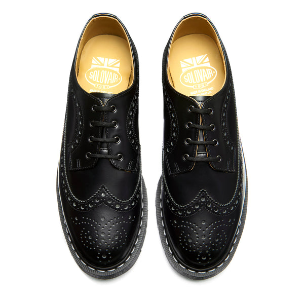 Solovair Black Hi-Shine 4 Eye American Derby Brogue Shoe