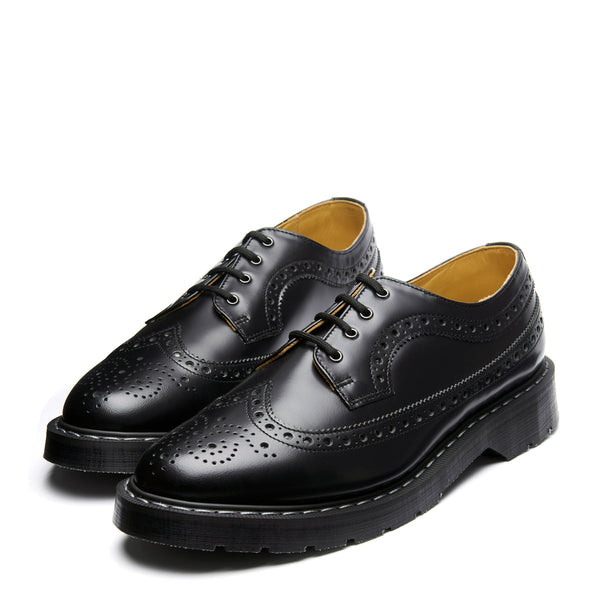 Solovair Black Hi-Shine 4 Eye American Derby Brogue Shoe