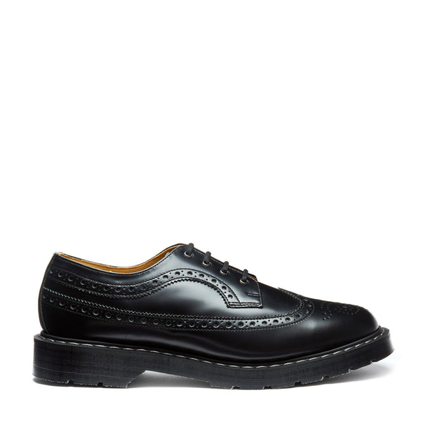 solovair Black Hi-Shine 4 Eye American Derby Brogue Shoe