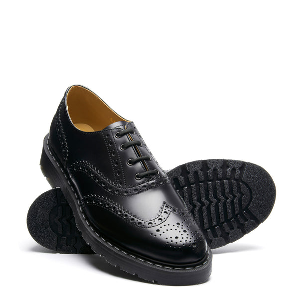 Solovair Black Hi-Shine 4 Eye English Oxford Brogue Shoe