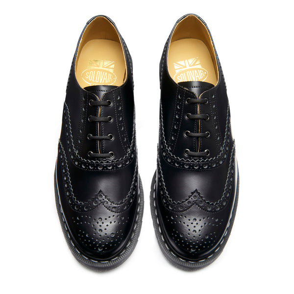 Solovair Black Hi-Shine 4 Eye English Oxford Brogue Shoe