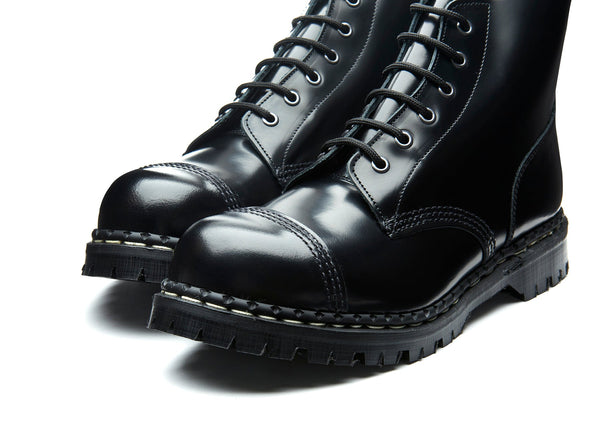 Solovair Black Hi-Shine 6 Eye Steel Toe Capped Derby Boot