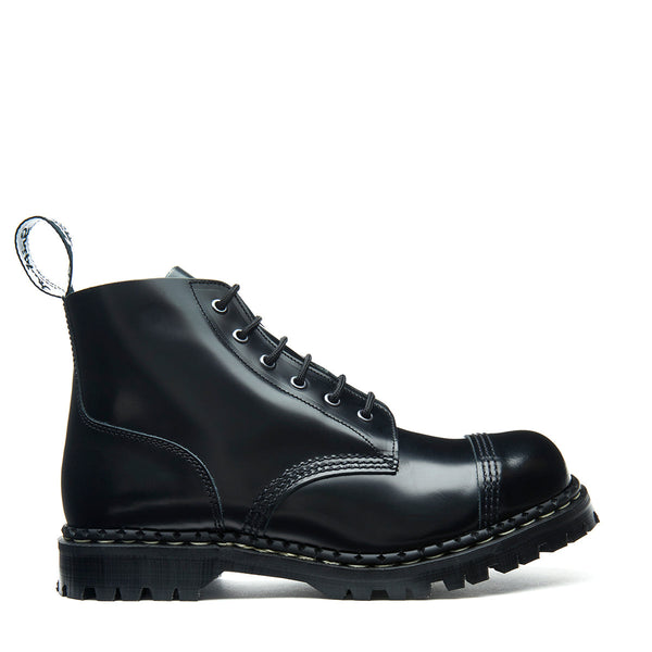 solovair Black Hi-Shine 6 Eye Steel Toe Capped Derby Boot