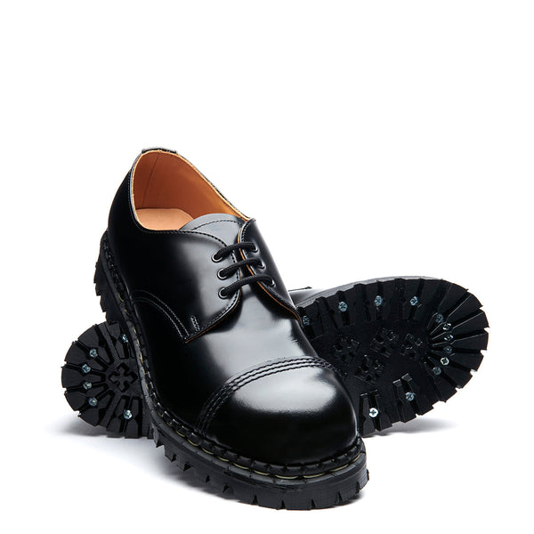 Solovair Black Hi-Shine Steel Toe Capped Gibson Shoe