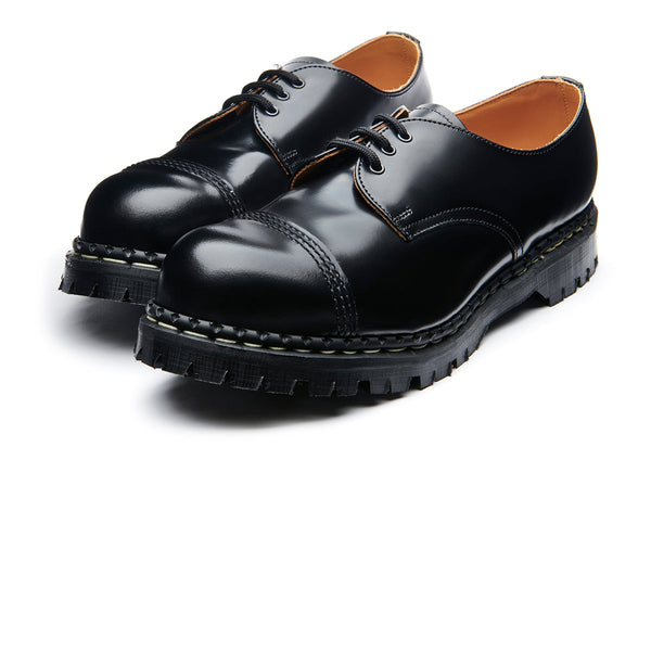 Solovair Black Hi-Shine Steel Toe Capped Gibson Shoe