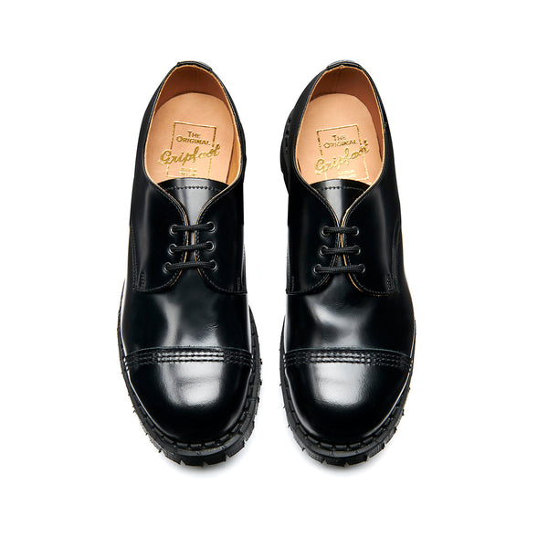 Solovair Black Hi-Shine Steel Toe Capped Gibson Shoe