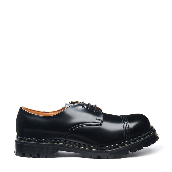 solovair Black Hi-Shine Steel Toe Capped Gibson Shoe