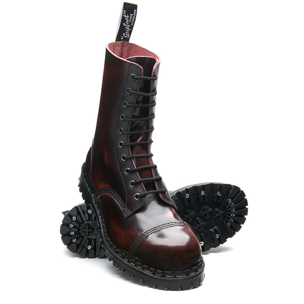 Solovair Burgundy Rub-Off 10 Eye Steel Toe Capped Derby Boot
