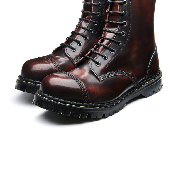 Solovair Burgundy Rub-Off 10 Eye Steel Toe Capped Derby Boot