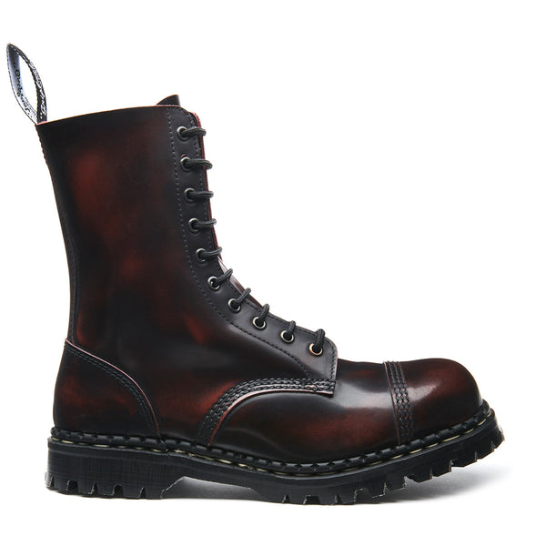 solovair Burgundy Rub-Off 10 Eye Steel Toe Capped Derby Boot