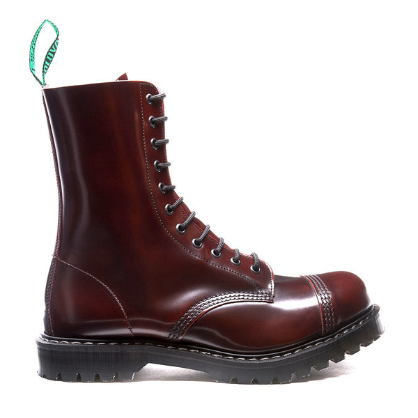 solovair Burgundy Rub-Off 11 Eye Steel Toe Derby Boot