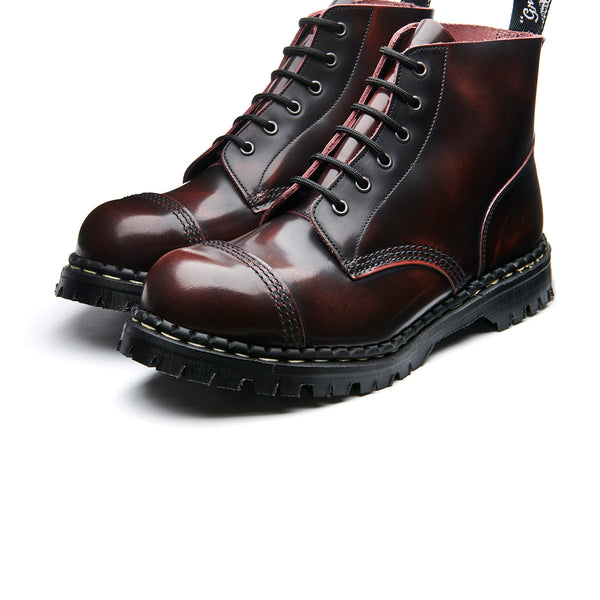 Solovair Burgundy Rub-Off 6 Eye Steel Toe Capped Derby Boot