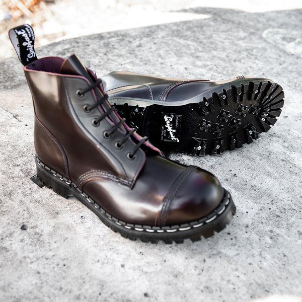 Solovair Burgundy Rub-Off 6 Eye Steel Toe Capped Derby Boot