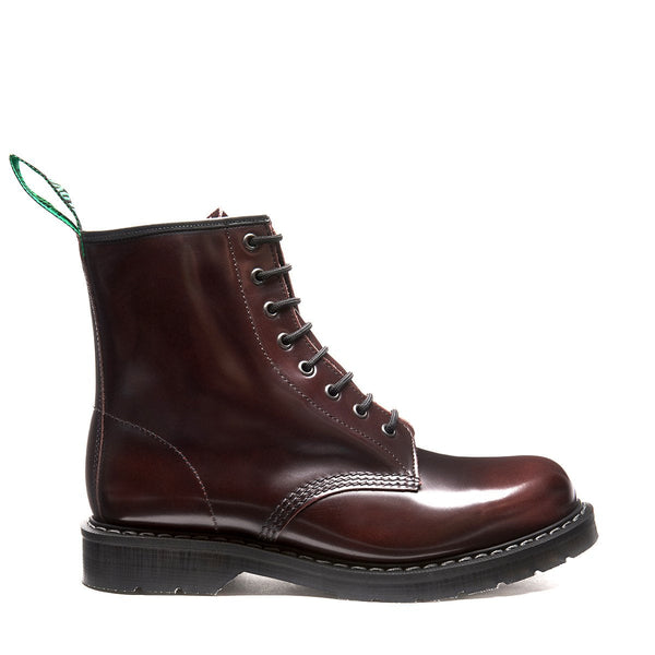 Solovair Burgundy Rub-Off 8 Eye Derby Boot & Zip Guard