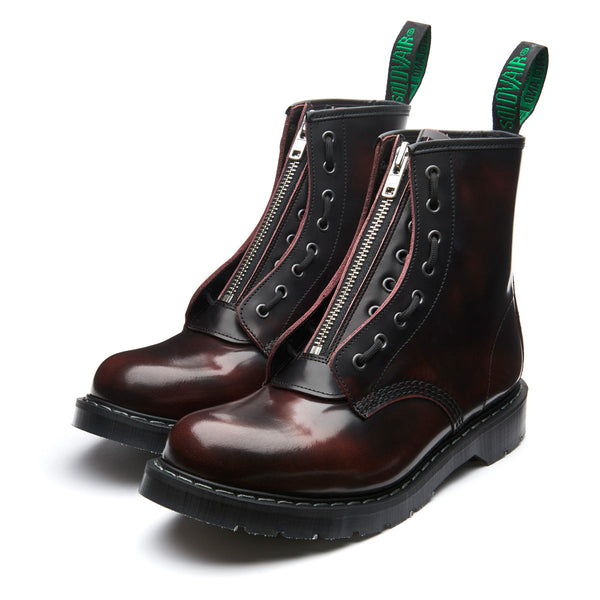 solovair Burgundy Rub-Off 8 Eye Derby Boot & Zip Guard