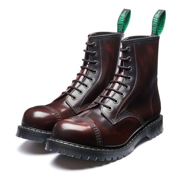 Solovair Burgundy Rub-Off 8 Eye Steel Toe Derby Boot
