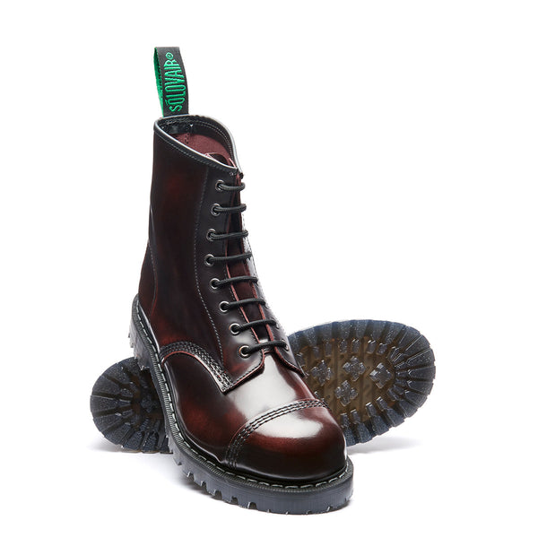 Solovair Burgundy Rub-Off 8 Eye Steel Toe Derby Boot