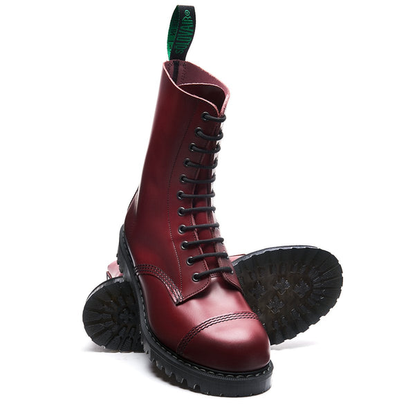 Solovair Cherry Red Hi-Shine 11 Eye Steel Toe Derby Boot