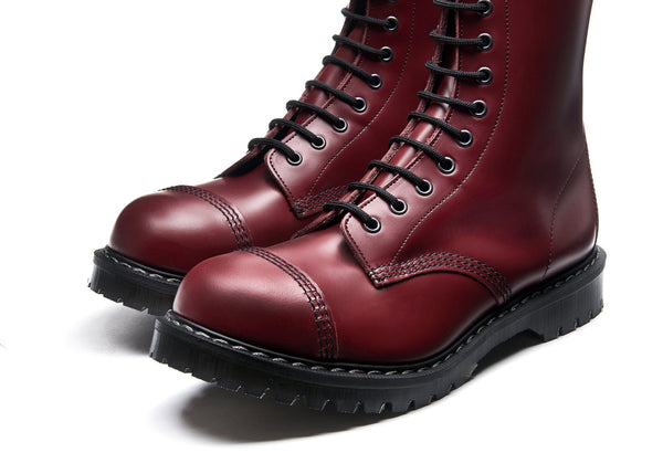 Solovair Cherry Red Hi-Shine 11 Eye Steel Toe Derby Boot