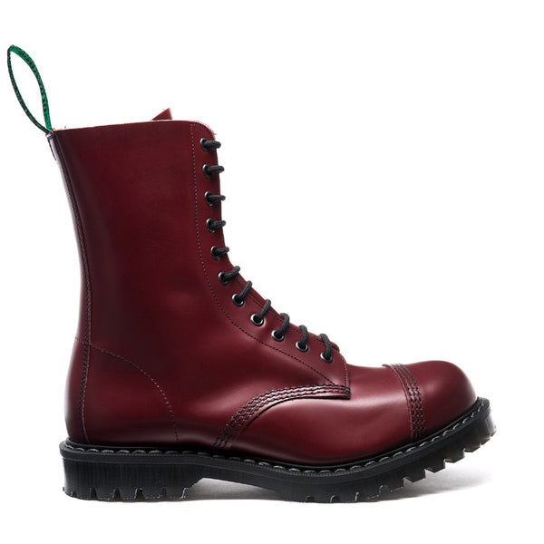 solovair Cherry Red Hi-Shine 11 Eye Steel Toe Derby Boot