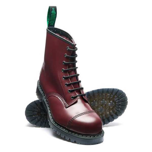 Solovair Cherry Red Hi-Shine 8 Eye Steel Toe Derby Boot