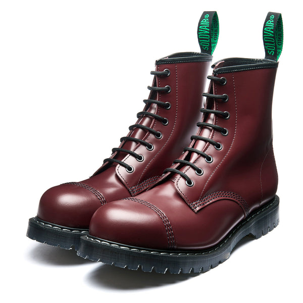 Solovair Cherry Red Hi-Shine 8 Eye Steel Toe Derby Boot