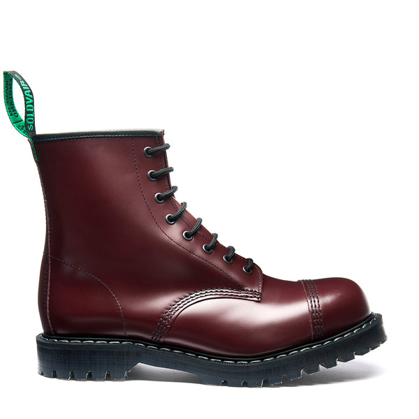 solovair Cherry Red Hi-Shine 8 Eye Steel Toe Derby Boot
