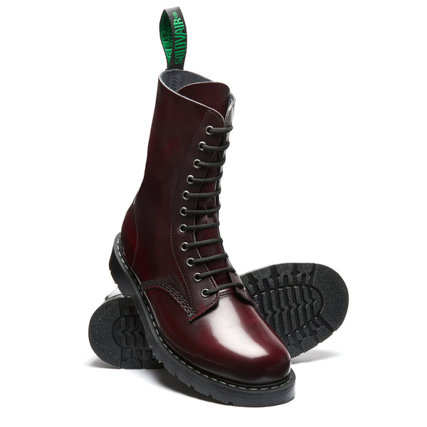 Solovair Cherry Red Rub-Off Vegan 11 Eye Derby Boot