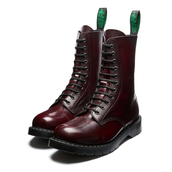 Solovair Cherry Red Rub-Off Vegan 11 Eye Derby Boot