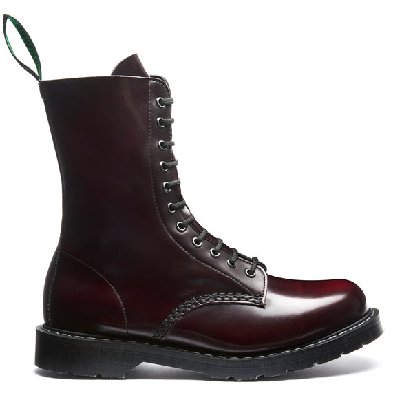 solovair Cherry Red Rub-Off Vegan 11 Eye Derby Boot