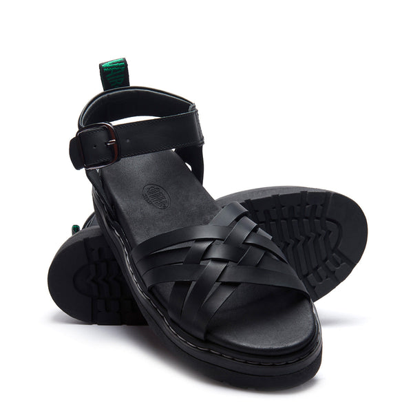 Solovair Eydon - Black Greasy One Strap Crossover Sandal