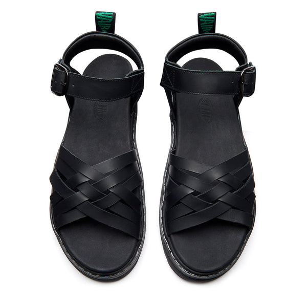Solovair Eydon - Black Greasy One Strap Crossover Sandal