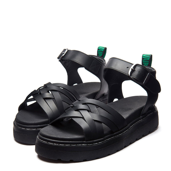 Solovair Eydon - Black Greasy One Strap Crossover Sandal