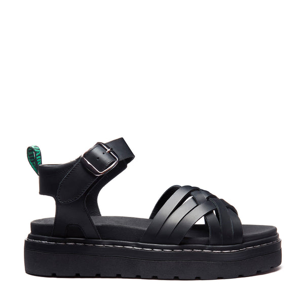 solovair Eydon - Black Greasy One Strap Crossover Sandal
