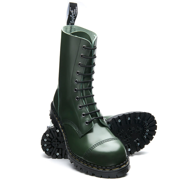 Solovair Green Hi Shine 10 Eye Steel Toe Capped Derby Boot