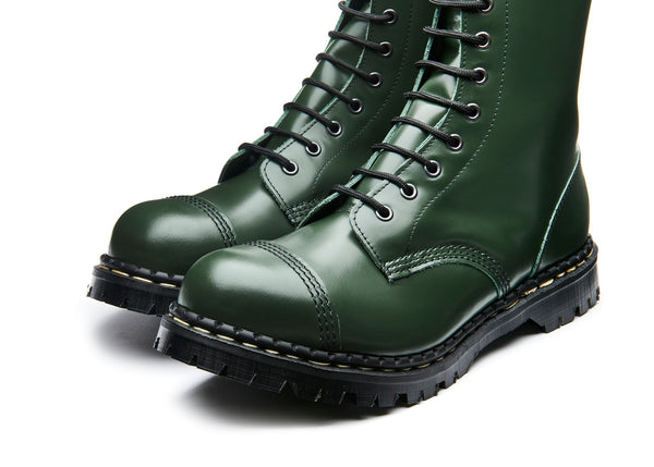 Solovair Green Hi Shine 10 Eye Steel Toe Capped Derby Boot