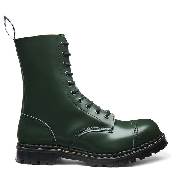solovair Green Hi Shine 10 Eye Steel Toe Capped Derby Boot