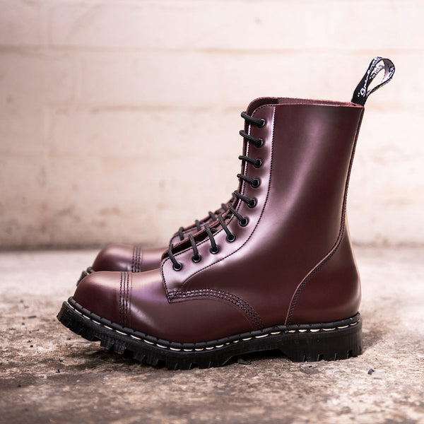 Solovair Oxblood Hi-Shine 10 Eye Steel Toe Capped Derby Boot