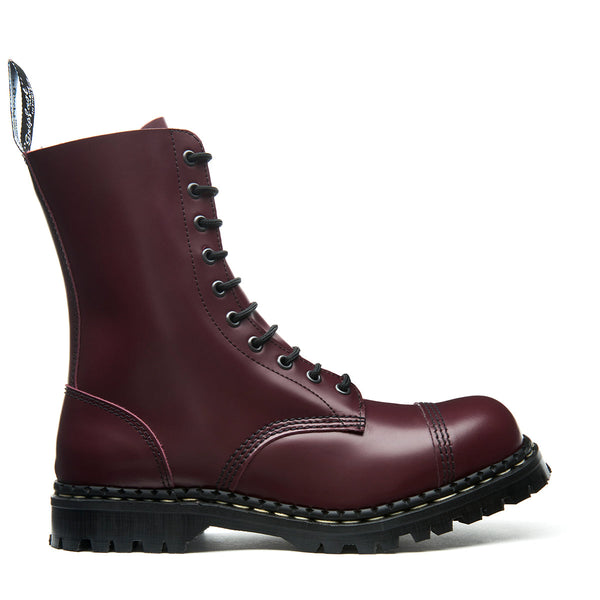 solovair Oxblood Hi-Shine 10 Eye Steel Toe Capped Derby Boot