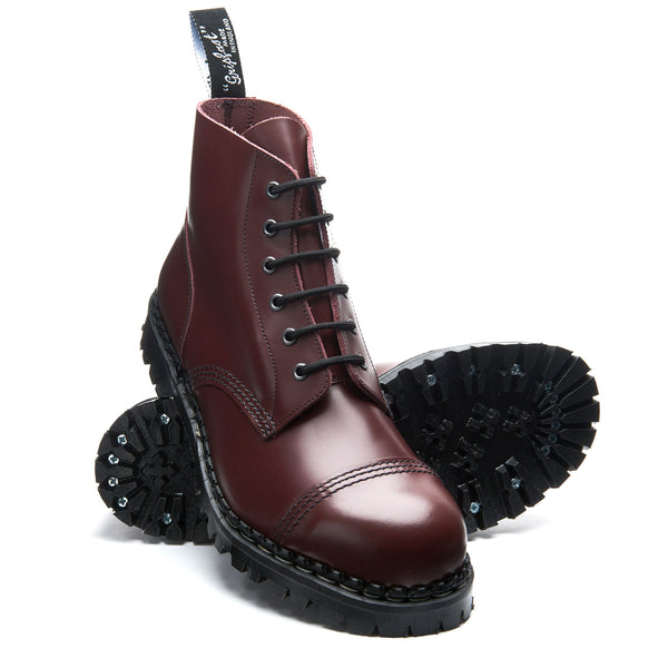 Solovair Oxblood Hi-Shine 6 Eye Steel Toe Capped Derby Boot