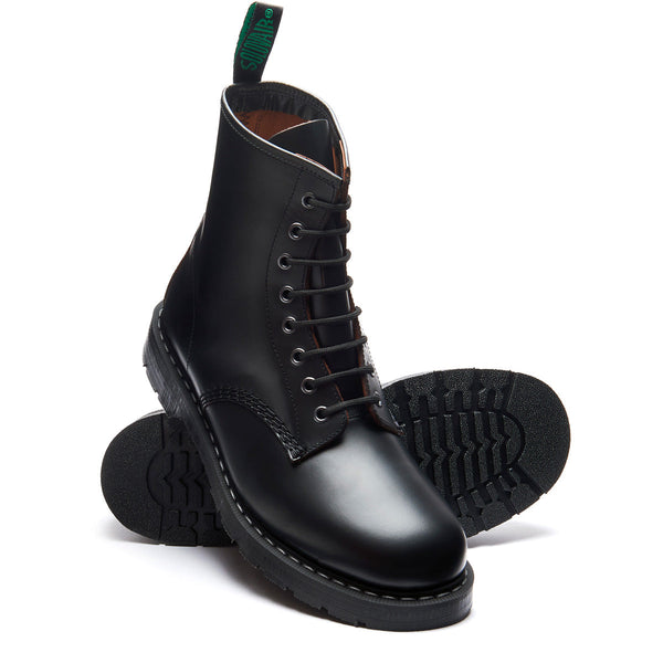 Solovair Black Fine Grain 8 Eye Derby Boot