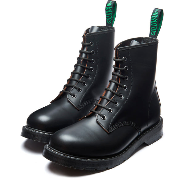 Solovair Black Fine Grain 8 Eye Derby Boot
