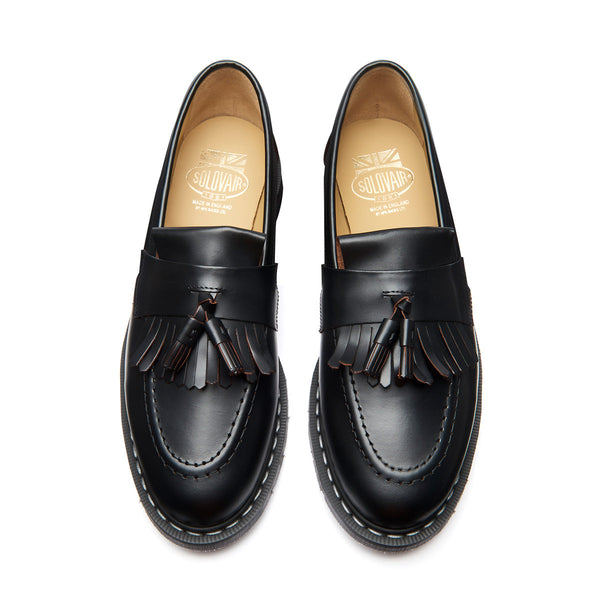 Solovair Black Fine Grain Tassel Loafer