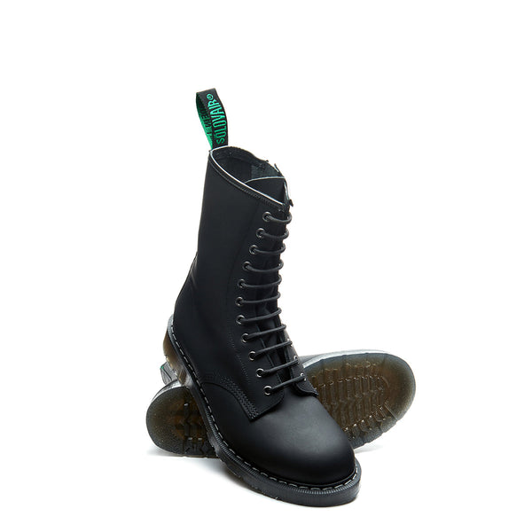Solovair Black Greasy 11 Eye Zip Derby Boot