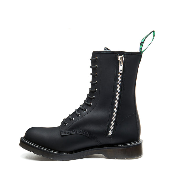 solovair Black Greasy 11 Eye Zip Derby Boot